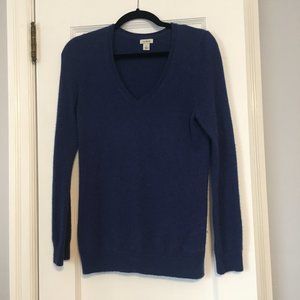 LL Bean 100% Cashmere Blue V-Neck Sweater, Sz S